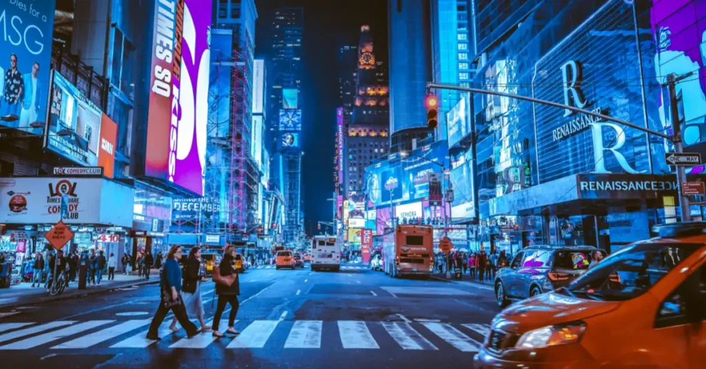 night view of Times Square in New York USA