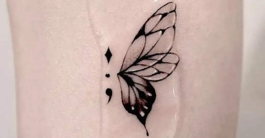 butterfly semicolon tattoo