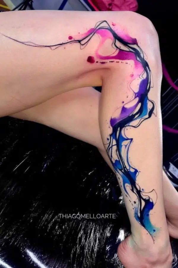 watercolor tattoo on the leg