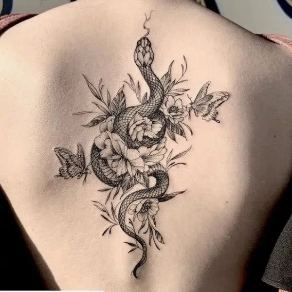 flower and snake tattoo