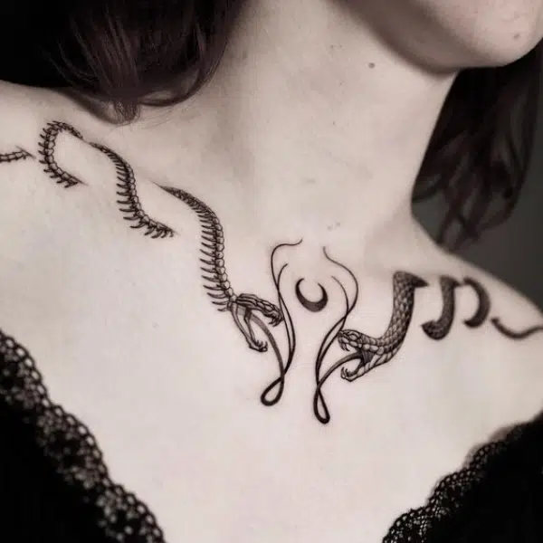 snake tattoo on collarbone