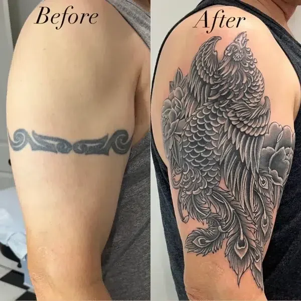 Comparison of covering an old tattoo with a new one